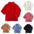thumbnail image 1 of Krdevn Girls Velvet Neck Long Sleeve Layering Top Solid Pearl Button Decor Warm Fall Winter Basic Shirts Red,8-9 Years, 1 of 4