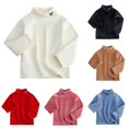 thumbnail image 1 of Krdevn Girls Velvet Neck Long Sleeve Layering Top Solid Pearl Button Decor Warm Fall Winter Basic Shirts White,10-11 Years, 1 of 3