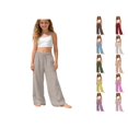 thumbnail image 1 of Krdevn Girls Wide Leg Linen Pants Elastic Waist Drawstring Casual Lightweight Trousers for School Play,14-15 Years, 1 of 5