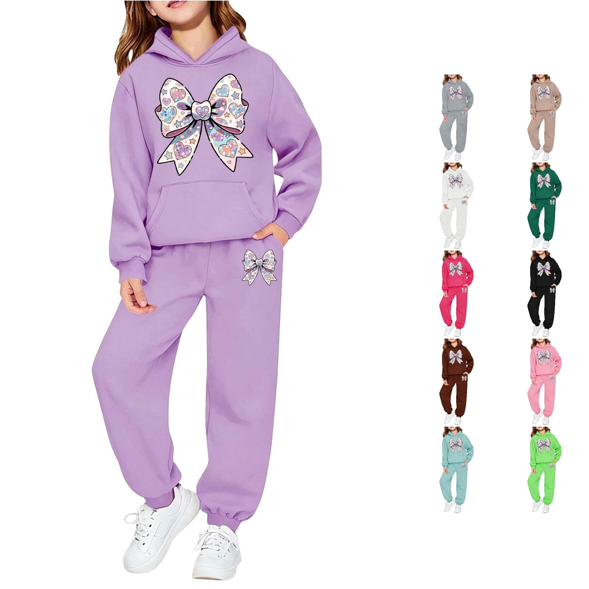 Krdevn Girls Winter 2 Piece Outfit, Heart Star Bow Graphic Print Hooded ...