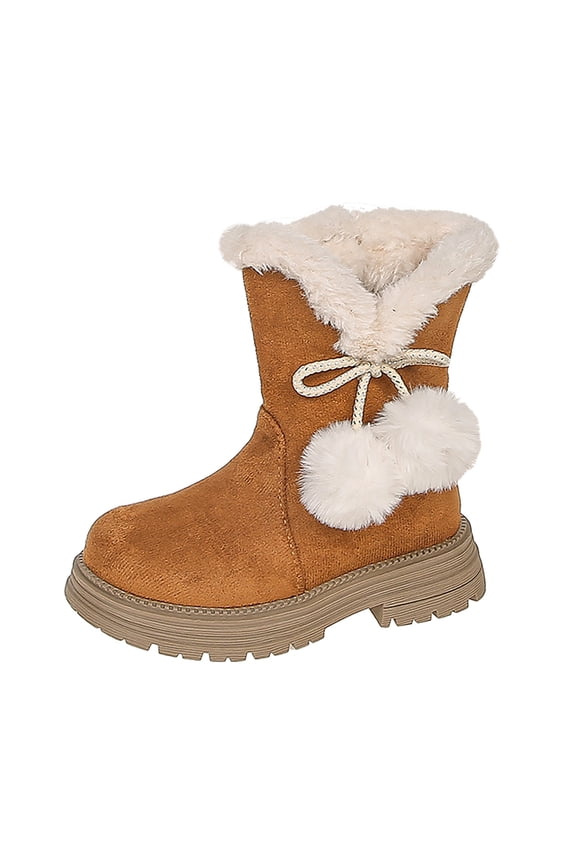 Girls Winter Boots with Bow and Pompom Detail Soft Suede Ankle Booties for Kids Comfortable Warm Non Sole Toddler Casual Footwear,Toddler Girl Shoes,Boys Shoes,Size:10.5-11 Years