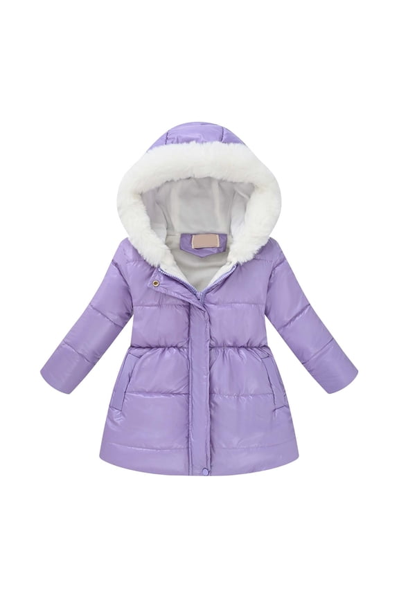 Girls Winter Down Jacket with Hooded Trim Warm Zip Up Long Sleeve Coat Slim Fit Padded Outwear for Cold Weather,Fall Clothes,Size:9-10 Years
