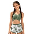 thumbnail image 1 of Krdevn Girls Wrap Crop Tankini 2 Piece Swimsuit with Palm Print Shorts Color:Army Green,Size:13-14 Years, 1 of 4
