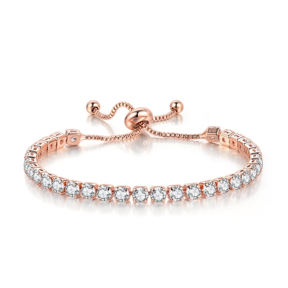 Krdevn Gold Plated Adjustable Slider Tennis Bracelet Round CZ Inlaid Box Chain Pull Clasp Stackable Wedding Party Women Wrist Jewelry