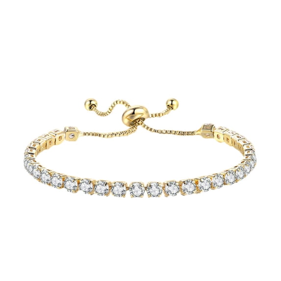Krdevn Gold Plated Adjustable Slider Tennis Bracelet Round CZ Inlaid Box Chain Pull Clasp Stackable Wedding Party Women Wrist Jewelry