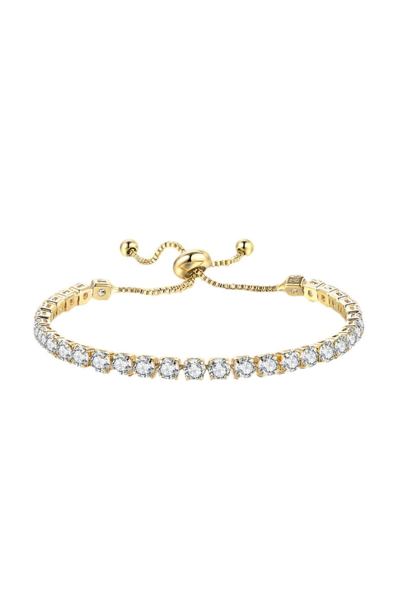 Krdevn Gold Plated Adjustable Slider Tennis Bracelet Round CZ Inlaid Box Chain Pull Clasp Stackable Wedding Party Women Wrist Jewelry