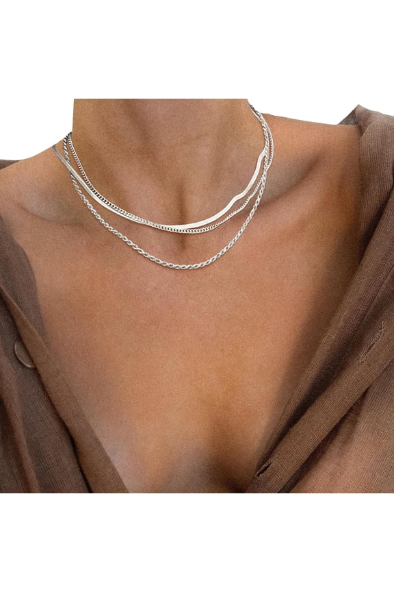 Krdevn Gold Plated Double Layer Necklace Wavy Bar Pendant Twist Rope Chain Stackable Necklaces Minimalist Women Daily Collarbone Jewelry