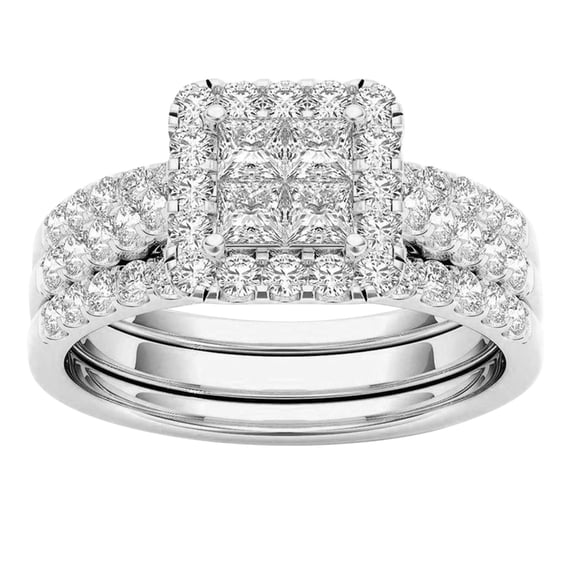 Krdevn Gold Plated Square CZ Bridal Ring Set Stackable Engagement & Wedding Band Matching Ring Jewelry Gift for Women
