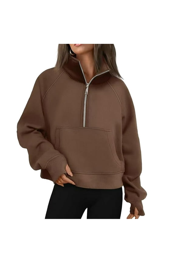 Half-Zip Hoodie - Women's Stand Collar Yoga Pullover, Loose Fit for Autumn Winter Sports & Lounge, Size for XL