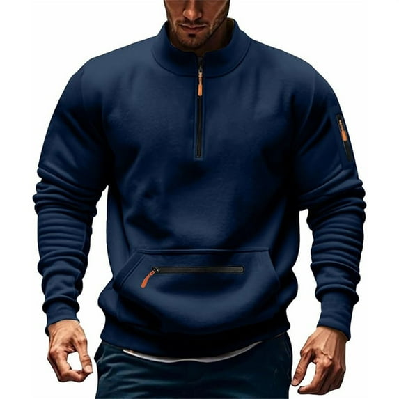 Krdevn Hoodies for Men - Hooded Sweatshirt for Men's Winter In 2025 with A Stand Up Collar Half Zipper and Multiple Pockets - Sweatshirts for Men,Color:Navy,Size:S