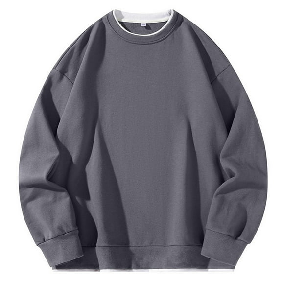 Krdevn Hoodies for Men - Male Casual Solid Patchwork Hoodless Off Shoulder Sleeve Long Sleeve Hoodless Sweatshirt Blouse - Sweatshirts for Men,Color:Grey,Size:XXL