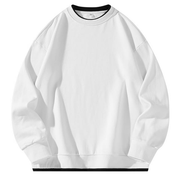 Krdevn Hoodies for Men - Male Casual Solid Patchwork Hoodless Off Shoulder Sleeve Long Sleeve Hoodless Sweatshirt Blouse - Sweatshirts for Men,Color:White,Size:M