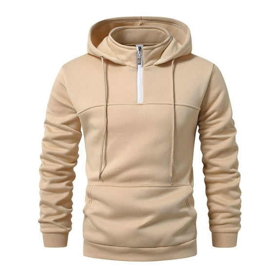 Krdevn Hoodies for Men - Men's Casual Hooded Sweatshirt Loose Fit Pullover for Autumn Winter Comfortable Pure Color Hoodie with Pocket - Sweatshirts for Men,Color:Khaki,Size:L