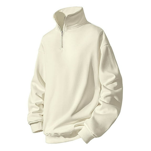 Krdevn Hoodies for Men - Men's Half Zip Solid Color Sweater Spring and Autumn Half Zip Stand Up Collar Long Sleeved Pullover Solid Color Sweater - Sweatshirts for Men,Color:Beige,Size:M