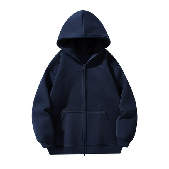 Krdevn Hoodies for Men - Men's Long Sleeve Sweatshirt Hooded Cardigan Casual Solid Holiday Hoodie Zipper Coat Tops - Sweatshirts for Men,Color:Navy,Size:L