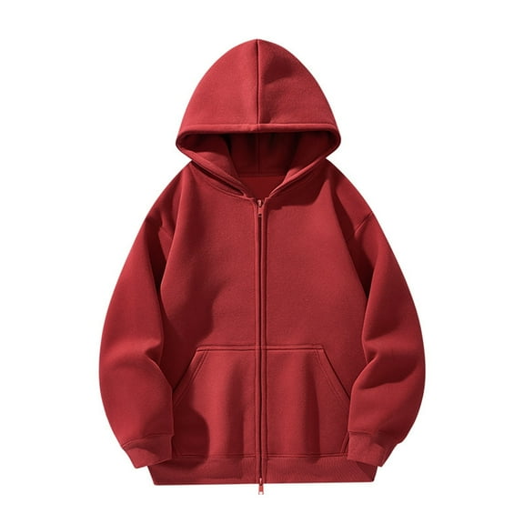 Krdevn Hoodies for Men - Men's Long Sleeve Sweatshirt Hooded Cardigan Casual Solid Holiday Hoodie Zipper Coat Tops - Sweatshirts for Men,Color:Red,Size:XL