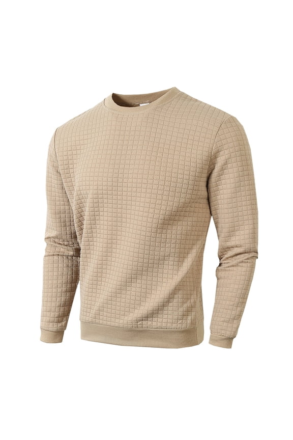 Hoodies for Men - Men's Plaid Sweatshirt Autumn Winter Crew Neck Long Sleeve Sweater - Sweatshirts for Men,Color:Khaki,Size:S