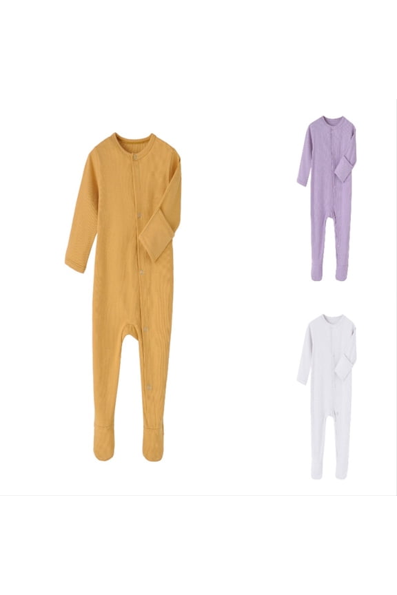 Krdevn Infant Long Sleeve Ribbed Footed Romper, Snap Front Footie Sleeper for All Seasons,Yellow
