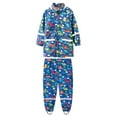 thumbnail image 1 of Krdevn Kids 2 Piece Rain Suit Hooded Zip Up High Vis Reflective Waterproof Rain Jacket + Elastic Cuff Rain Pants for Toddlers Boys Girls School Outdoor Color:Dark Blue,Size:8 Year, 1 of 8