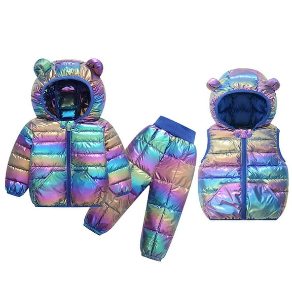 Krdevn Toddler Girls Boys Winter Long Sleeve Bear Ear Solid Color Warm Tops Pants Vest 3PCS Outfits Clothes Set,Fall Clothes,Size:12-18 Months