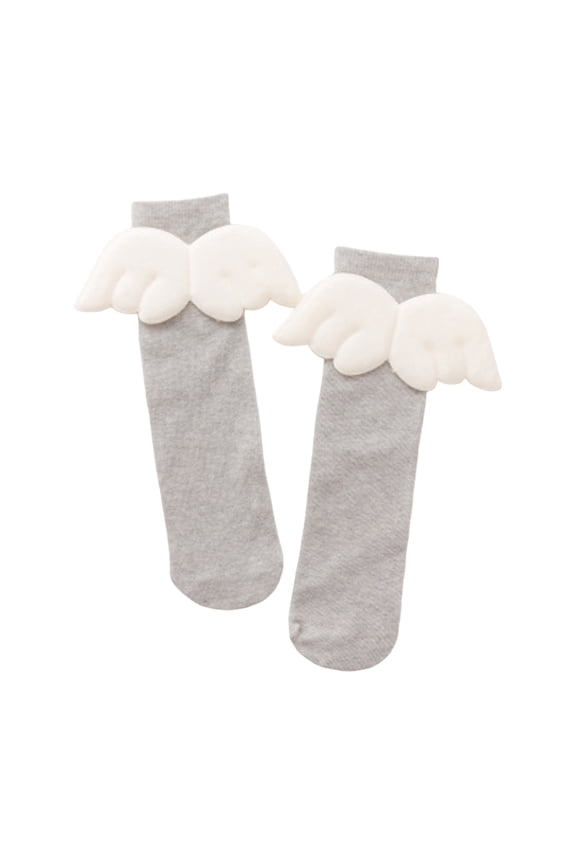 Krdevn Kids 3D Angel Wing Rib Cotton Knee High Socks Size:5-15 Years