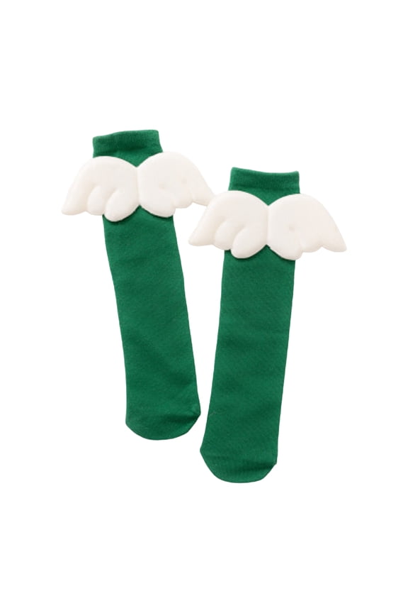 Krdevn Kids 3D Angel Wing Rib Cotton Knee High Socks Size:5-15 Years