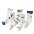 thumbnail image 1 of Krdevn Kids' 5-Pack White Crew Socks, Breathable Thin Fabric with Fun Prints & Stripes, Casual Fashion Socks for Summer,XL, 1 of 3