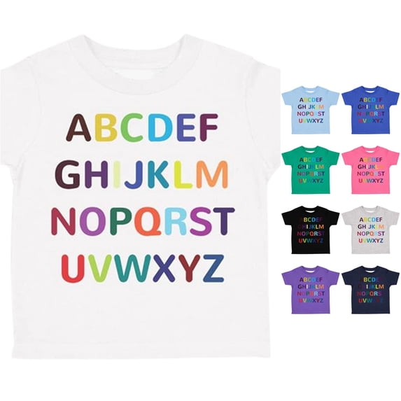 Krdevn Kids Alphabet T Shirt Colorful Rainbow Letters Round Neck Short Sleeve Casual Tee,10-11 Years
