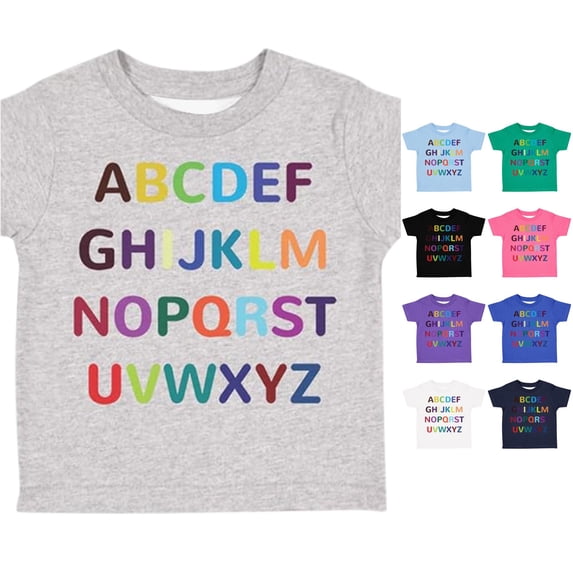 Krdevn Kids Alphabet T Shirt Colorful Rainbow Letters Round Neck Short Sleeve Casual Tee,12-13 Years