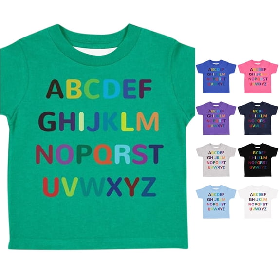 Krdevn Kids Alphabet T Shirt Colorful Rainbow Letters Round Neck Short Sleeve Casual Tee,3-4 Years