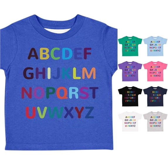 Krdevn Kids Alphabet T Shirt Colorful Rainbow Letters Round Neck Short Sleeve Casual Tee,6-7 Years