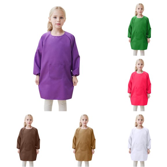 Krdevn Kids Art Smock Long Sleeve Painting Apron with Front Pocket Waterproof Fabric Lightweight Reusable for Drawing Craft Activity Protection,8-12 Years