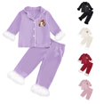 thumbnail image 1 of Krdevn Kids Beanie Ghost Halloween Pajama Set Long Sleeve Lapel Button Top and Pants Black Fluff Sleepwear 2 Piece Pjs 2-3 Years,Dark Purple, 1 of 5