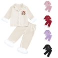 thumbnail image 1 of Krdevn Kids Beanie Ghost Halloween Pajama Set Long Sleeve Lapel Button Top and Pants Black Fluff Sleepwear 2 Piece Pjs 6-7 Years,White, 1 of 5