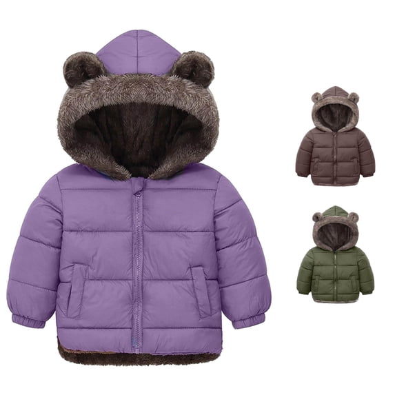 Kids Racing Jacket Krdevn Kids Bear Ear Hooded Puffer Jacket Lined Full Zip Warm Outerwear ...