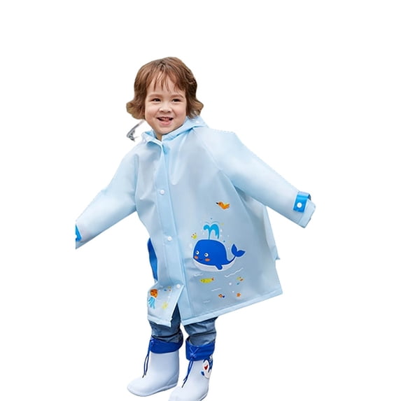 Krdevn Kids' Bear Print Rain Poncho, Light Blue Button-Up Waterproof Raincoat with Pocket, Cute Cartoon Rain Gear for Boys & Girls,14-16 Years