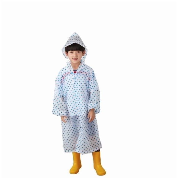 Krdevn Kids' Blue Polka Dot Rain Poncho, Waterproof Button-Up Hooded Raincoat, Lightweight Rain Gear for Boys & Girls,4-10 Years