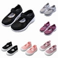 thumbnail image 1 of Krdevn Kids Breathable Mesh Mary Jane Shoes, Hook and Loop Lightweight Casual Slip On Flats for Girls,Black, 1 of 9