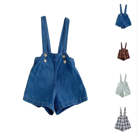 Krdevn Kids Button Strap Overalls Shorts, Denim Casual Suspender Shorts for Toddlers,Blue