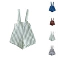 thumbnail image 1 of Krdevn Kids Button Strap Overalls Shorts, Striped Casual Suspender Shorts for Toddlers,Light Green, 1 of 4