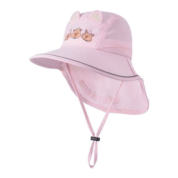 Krdevn Kids Capybara Print Sun Hat, Wide Brim Neck Flap UPF 50+ Hat Size:3-10 Years