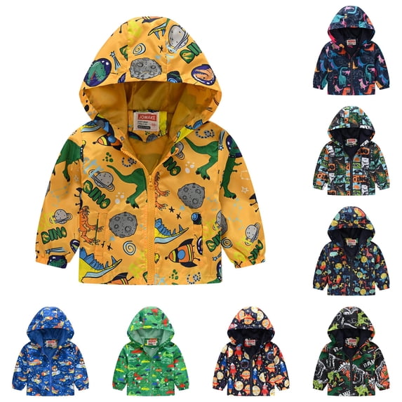 Krdevn Kids Cartoon Print Hooded Jacket Full Zip Windproof Outerwear Long Sleeve Casual Coat for Boys Girls Outdoor Wear,4-5 Years