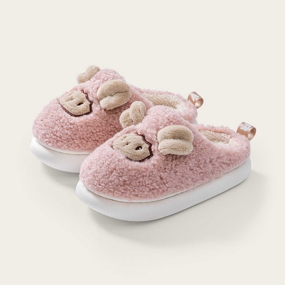 Krdevn Kids Cartoon Slippers, Soft Fluffy Warm Lined Indoor House Shoes, Comfort Non Thick Sole Slide Slippers with Bow Decor and Heel Pull Tab for Home Wear,9-9.5 Years
