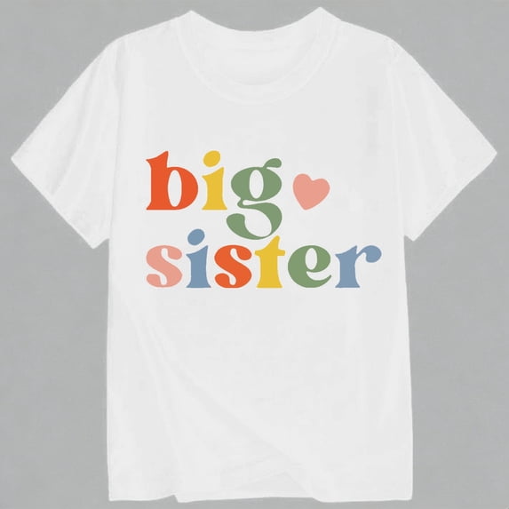 Krdevn Kids Casual Big Sister Short Sleeve T-Shirt Soft Comfy Summer Everyday Wear for Girls,3-4 Years