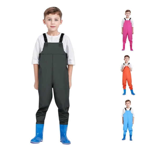 Krdevn Kids Chest Waders Waterproof Overalls with Integrated Boots Adjustable Straps Durable Water Resistant Waders for Outdoor Play Activities,2 Years