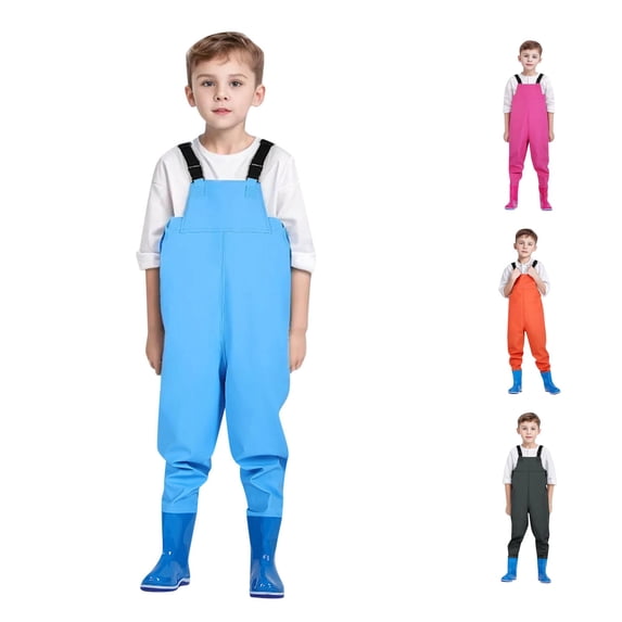 Krdevn Kids Chest Waders Waterproof Overalls with Integrated Boots Adjustable Straps Durable Water Resistant Waders for Outdoor Play Activities,2 Years