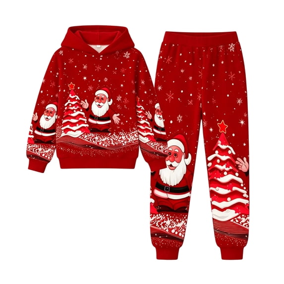 Krdevn Kids Christmas Hoodie and Pants Set 2 Piece Long Sleeve Hooded Sweatshirt with Jogger Pants Toddler Boys Girls Holiday Casual Outfit Clothing