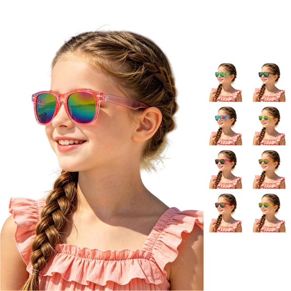 Krdevn Kids Colorful Reflective Lens Sunglasses, Sun Protection Classic Shades Boys Girls Summer Beach Outdoor Eyewear