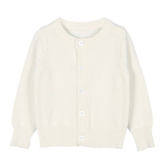 Krdevn Kids Cotton Cardigan - Button-Front Crew Neck Sweater - Soft Lightweight Layering Piece for Fall,Color:White,Size:4-5 Years