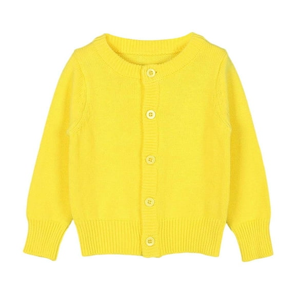 Krdevn Kids Cotton Cardigan - Button-Front Crew Neck Sweater - Soft Lightweight Layering Piece for Fall,Color:Yellow2,Size:6-7 Years